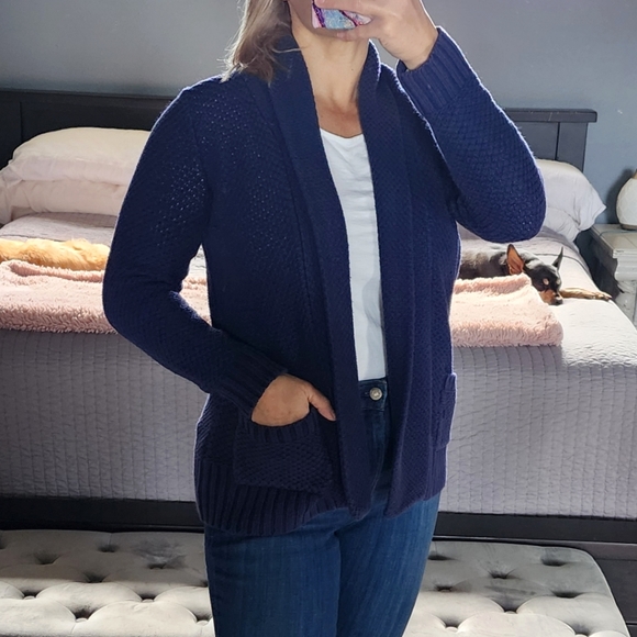 Navy blue chunky knit cardigan sweater - Picture 1 of 16